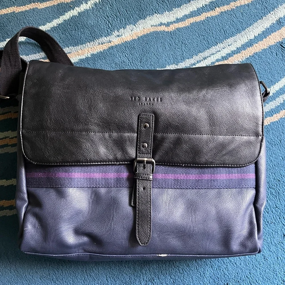 TED BAKER great carry all bag in sleek blue black purple — messenger— tote